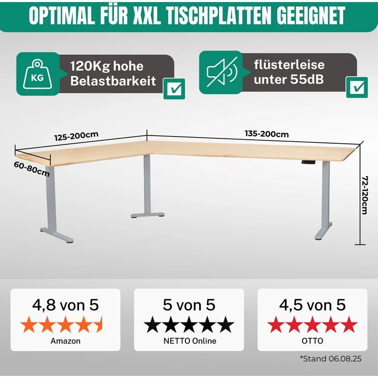 Albatros LIFT L7S Gestell für Eckschreibtisch Höhenverstellbar Elektrisch silber - Winkelschreibtisch Memoryfunktion, - Schreibtischgestell Höhenverstellbar und Stufenlos – Bild 3