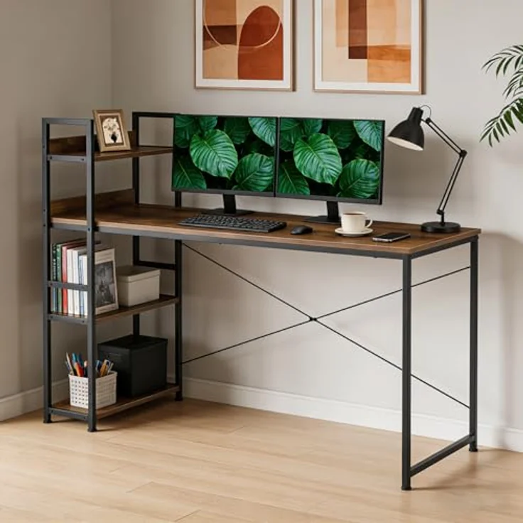 DUMOS Schreibtisch Computertisch Bürotisch mit Kopfhörer Halter und Aufbewahrungstasche Kleiner Schreibtisch Arbeitszimmer Holz PC Tisch Officetisch für Home Office – Bild 1