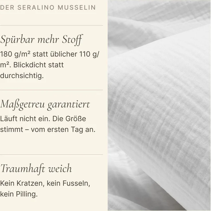 Seralino Kissenbezüge 2er Set aus Musselin (100% Bio Baumwolle) blickdicht, weich, (2 Stück), besonders weich, bügelfrei, formstabil, verdeckter Reißverschluss – Bild 4
