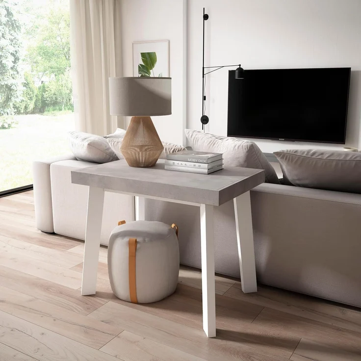 Skraut Home | Ausziehbarertisch | Multifunktionaler ausziehbarer | 140 | Für 6 Gäste | Hölzerne Beine | Moderner Stil | Zement – Bild 4