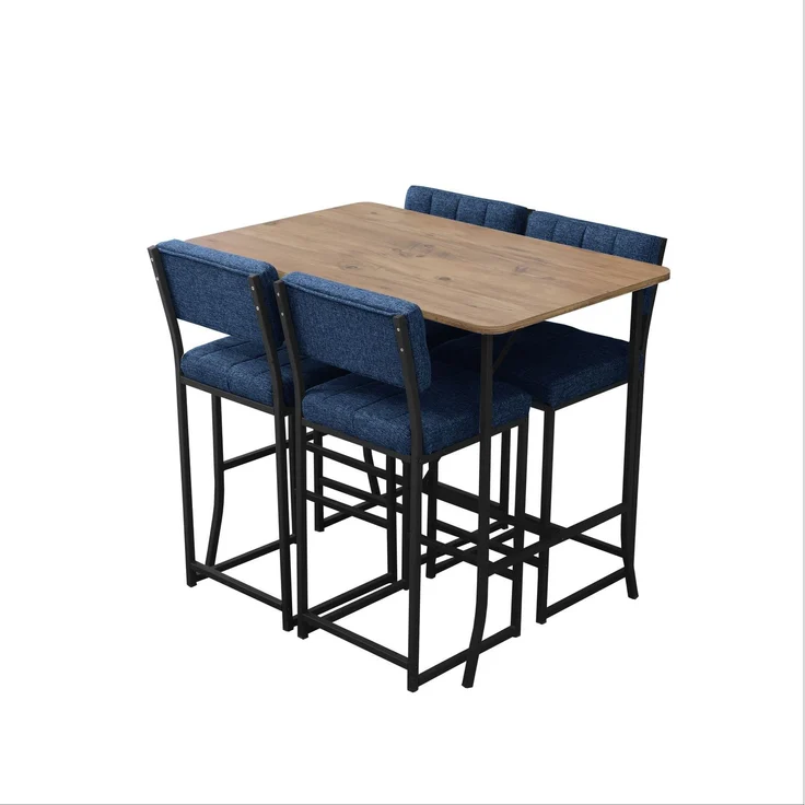 Skye Decor 'Retro - Navy Blue, Walnut' Bartisch-Set mit Barhockern (5-teilig), Marineblau / Walnuss, 110 x 92 x 70 cm – Bild 4