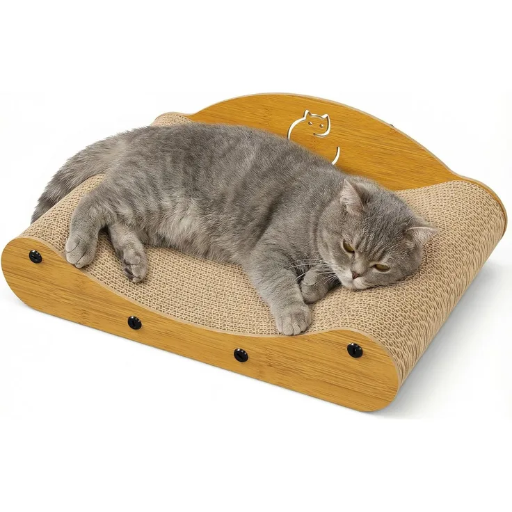 Gimars Kratzbrett Katze 43 cm, Sofa-förmiges Katzen Kratzsofa aus Hochdichter Wellpappe, Kratzmatte & Lounger für Indoor Katzen, Möbel Schutz, Krallenpflege, Natur