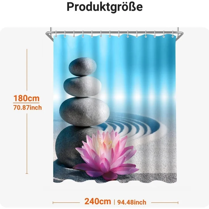 Duschvorhang 240x180cm Kieswüste Antischimmel Textil Wasserabweisend Polyester – Bild 7
