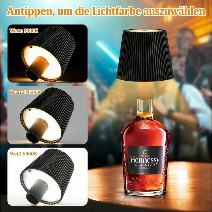 Kityhome Bettleuchte Weinflaschen-Leuchte - dimmbar in 3 Stufen, USB-aufladbar, Licht mit 3 stufen auf 3 farbe einstellen – Bild 3
