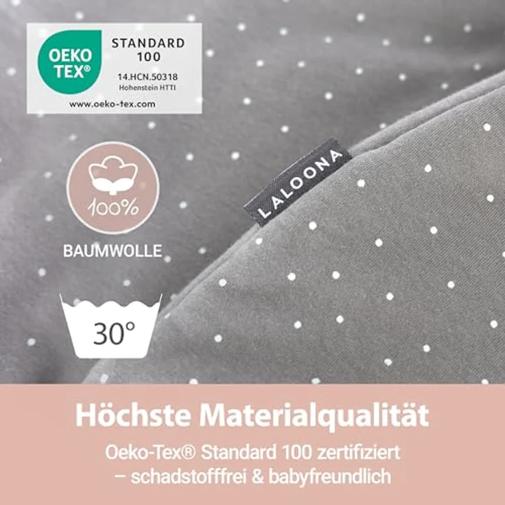 LaLoona Schlafsack mit Beinen, wattiert, Dots, Taupe, 2,5 TOG, Größe 70 cm, OEKO-TEX® Standard 100 – Bild 6