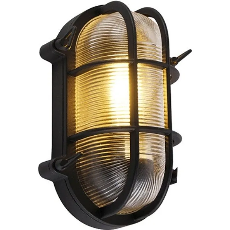 Qazqa Außen-Wandleuchte Nautica, ohne Leuchtmittel, E27, Schwarz, Industrie, Aluminium, 1-flammig