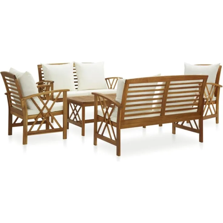 vidaXL 5-tlg. Garten-Lounge-Set mit Auflagen Massivholz Akazie 3057989