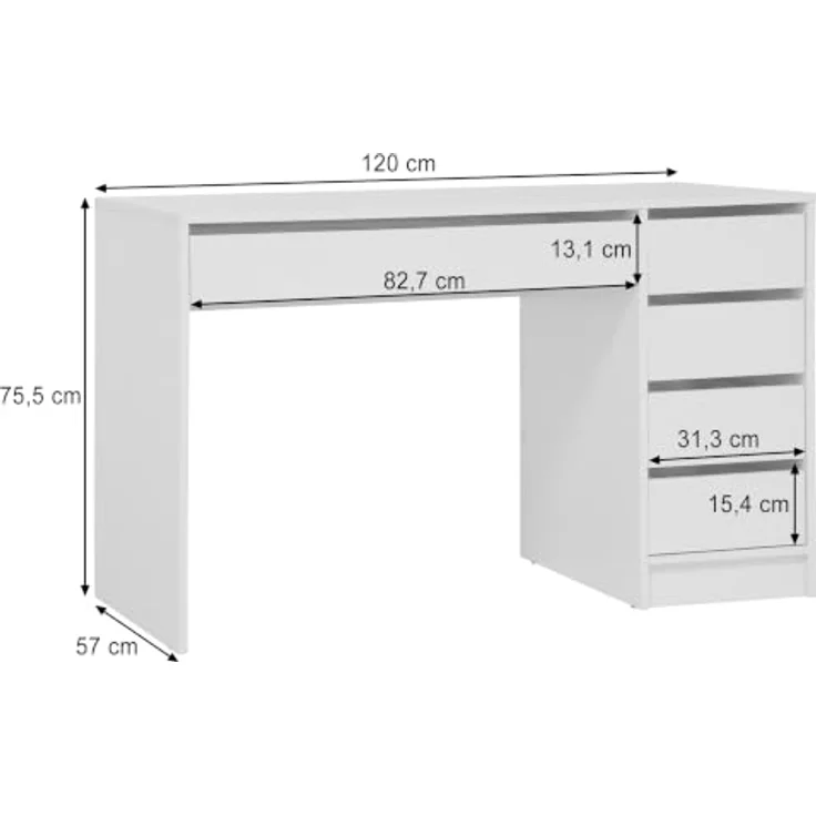 Beautysofa Schreibtisch Malta 120 cm, funktionales Design für Home Office, rechts/links montierbar, Weiß oder Kaschmir, mit oder ohne Griffe – Bild 2
