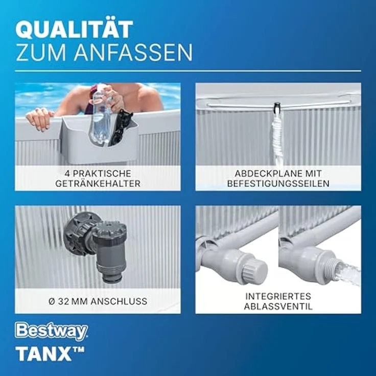 Bestway® Tanx™ Stahlwandpool-Set mit Filterpumpe Ø 305 x 61 cm Grau rund – Bild 7