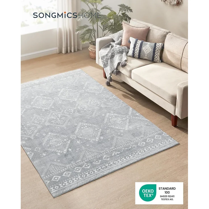 SONGMICS HOME Boho Teppich, 160x230 cm, Schlafzimmer Teppich, Wohnzimmerteppich, rutschfesterteppich, waschbarerteppich, flauschig, Dekoration, für Wohnzimmer, Taubengrau TAR029G02 – Bild 2