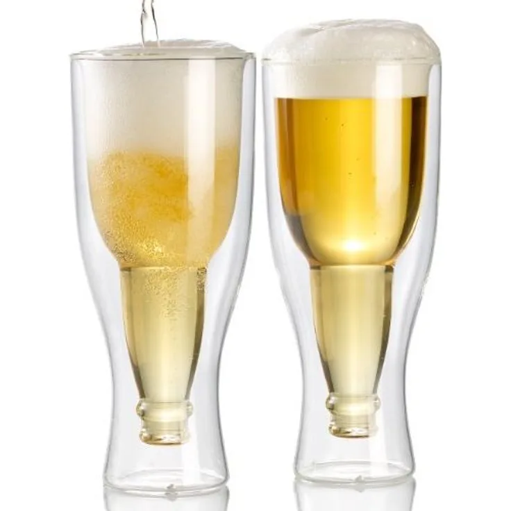 infactory Doppelwandiges Glas: Doppelwandiges Bierglas, 0,2l im 2er-Set (Doppelwandiges Bierglas Scherzartikel)