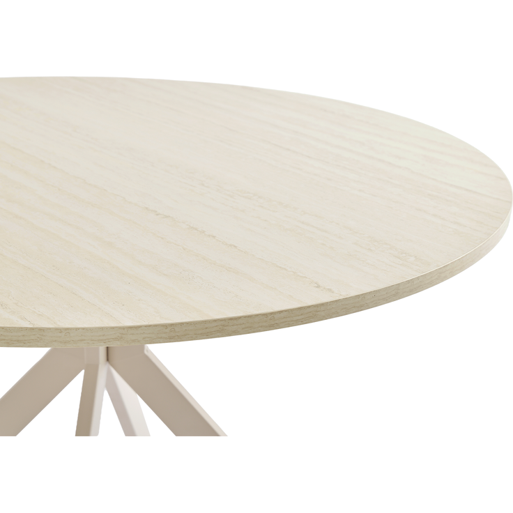 GOEURVANT 1001 Esstisch Set rund Ø 100 cm in Travertin-Optik weiß, Küchentisch mit 2 drehbaren Stühlen in Beige – Bild 4