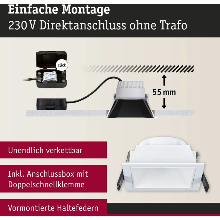 LED Einbauleuchte 3-Step-Dim Cole Coin 3er-Set IP44 eckig 88x88mm Coin 3x6W 3x470lm 230V dimmbar 2700K Weiß – Bild 5