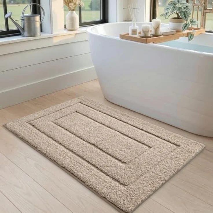 DEXI Badteppich rutschfeste,weicher Badezimmerteppich Wasserabsorbierend Badematte maschinenwaschbar Badvorleger für Dusche,Badewanne und Toilette - Beige,40x60 cm – Bild 6