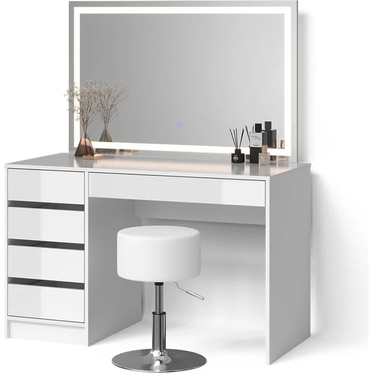 Livinity® Schminktisch Imola, Weiß, mit LED-Spiegel und Hocker (3-St) – Bild 1