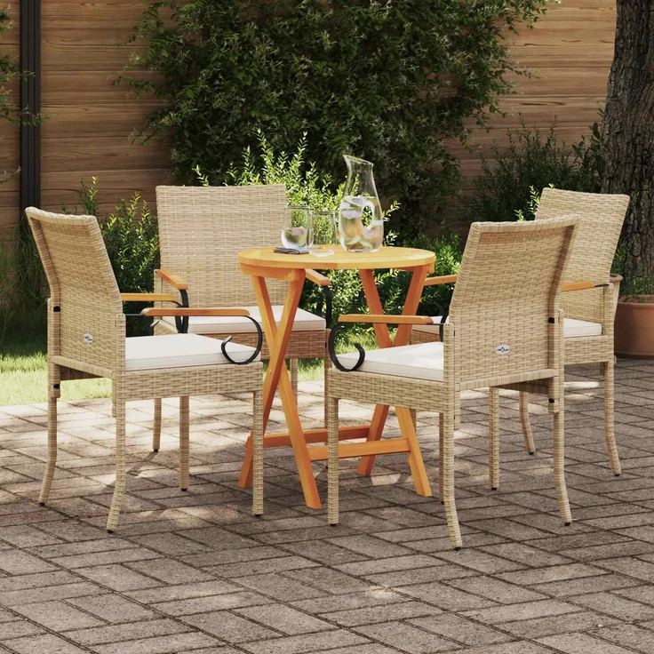 vidaXL Gartenstühle 4 Stk. Beige und Cremeweiß Poly-Rattan und Akazie 42025887 – Bild 3