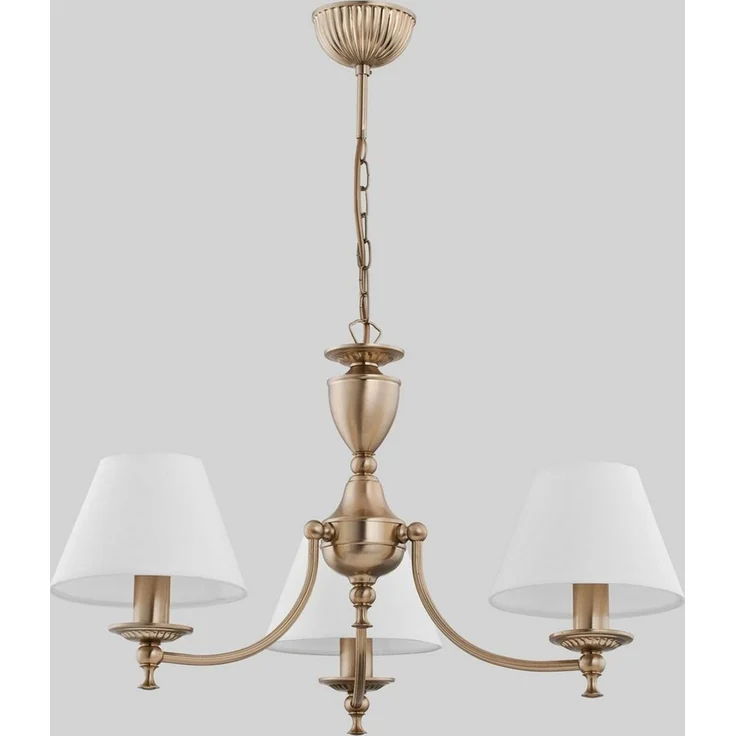 Licht-Erlebnisse Kronleuchter JURIDA, ohne Leuchtmittel, Mit Schirm B: 40,8cm in Messing Antik Creme 3-flammig E14 Metall Stoff – Bild 2