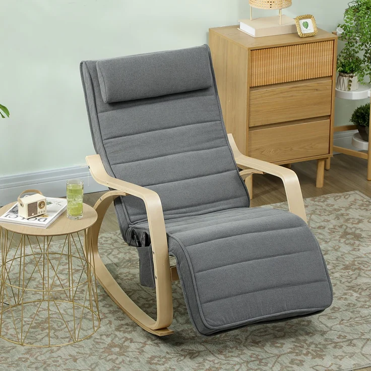 Schaukelstuhl mit Massage-Funktion, Lendenheizung, 3 Modi, Stoffbezug, Grau--Grau--106x67x92cm--YOUDENOVA – Bild 4