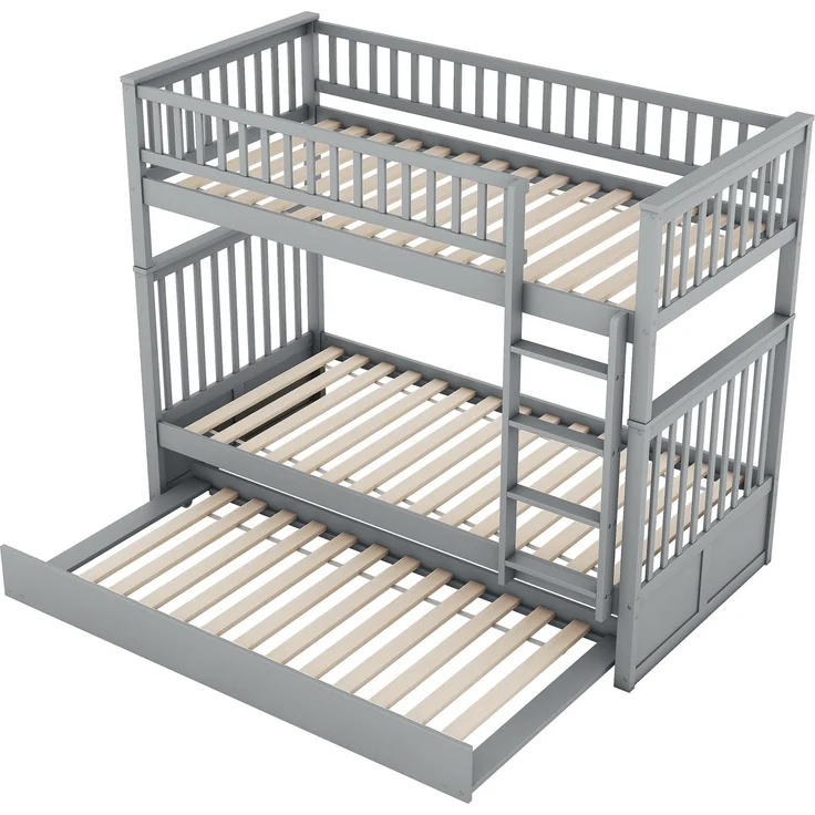 Etagenbett 90x200 cm mit Ausziehbett und Treppe, Kinderbett mit hoher Absturzsicherung,abnehmbares Massivholzbett mit stabilem Rahmen,Grau – Bild 9