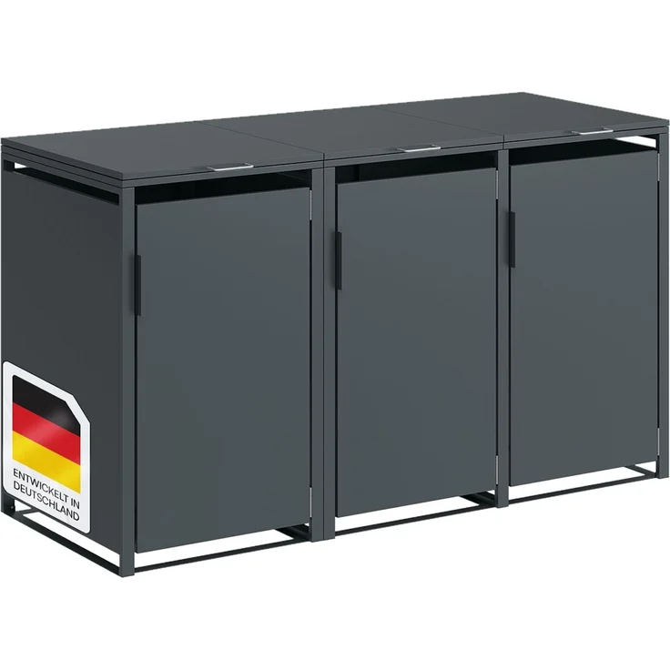 STEELSØN 'Thoria' Mülltonnenbox 3er je 120 Liter, anthrazit, Mülltonnenverkleidung aus Stahl, wetterfest, 102x62x177,5 cm, Müllbox für 3 Tonnen – Bild 1