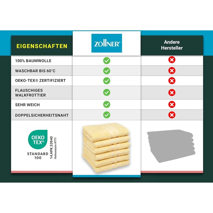 ZOLLNER 6er Set Handtücher, 50x100 cm, gelb, 100% Baumwolle – Bild 6