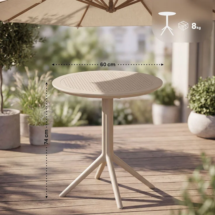 CLP Klapptisch wetterfest Sky klappbarer Gartentisch für den Außenbereich,Farbe:taupe;Form:rund – Bild 2