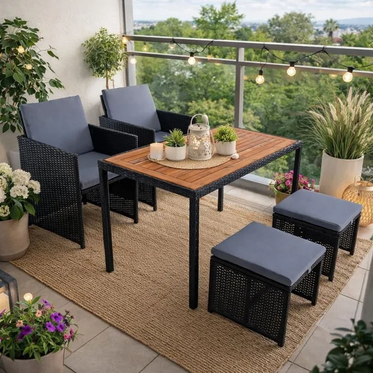Polyrattan Sitzgruppe Gartenmöbel Set Rattanmöbel 4 Personen Gartenset Schwarz