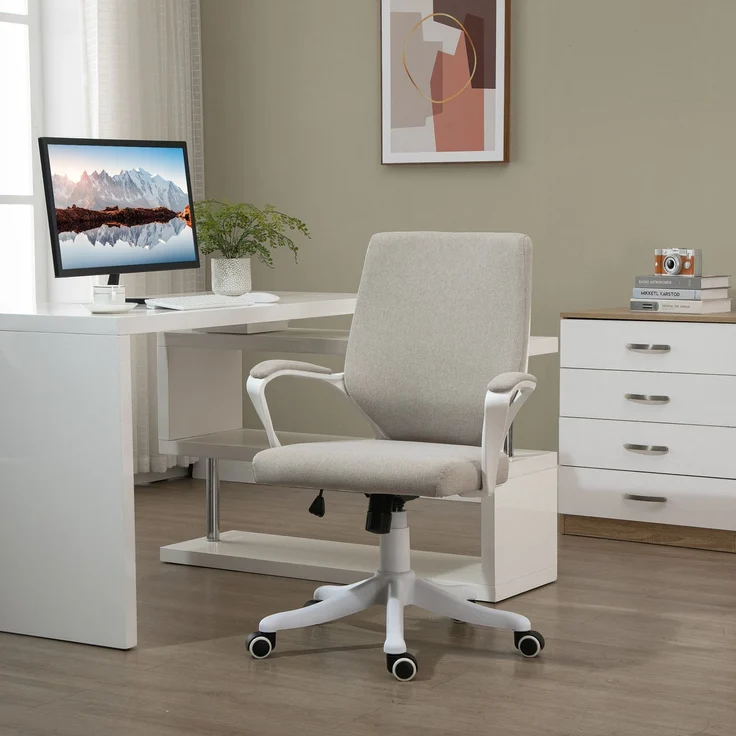 MELAYR, Drehbarer Schreibtischstuhl, neigbarer Bürostuhl mit Armlehnen und verstellbarer Höhe, 62 x 69 x 100 cm, Beige – Bild 4