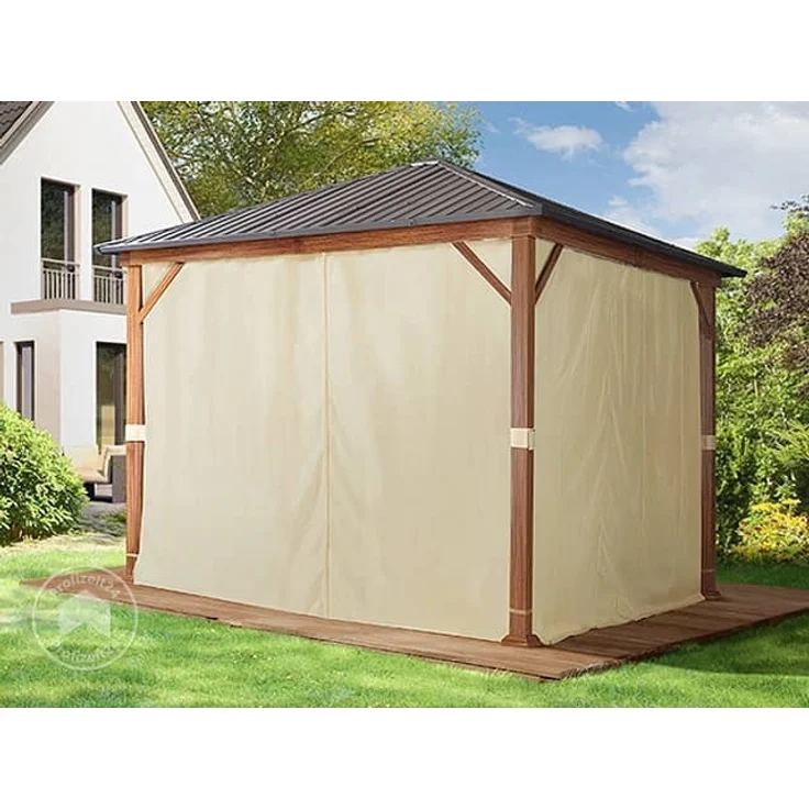 Gartenpavillon 3x3 m Holzoptik, Stahldach Hardtop 4 Seitenteile in champagner – Bild 3