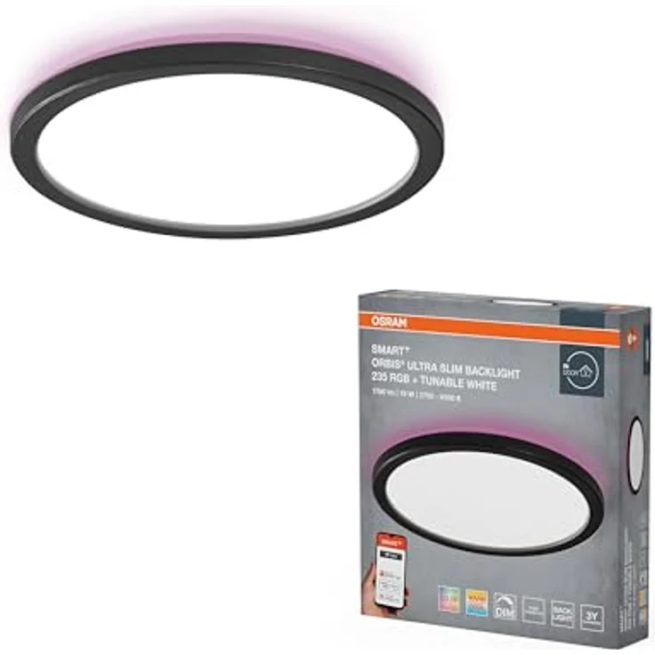 Osram SMART+ WiFi Orbis Ultra Slim LED Panelleuchte 235mm Schwarz, 19W, 1070lm, RGB+TW 2700-6500K, dimmbar, Alexa-kompatibel – Bild 5