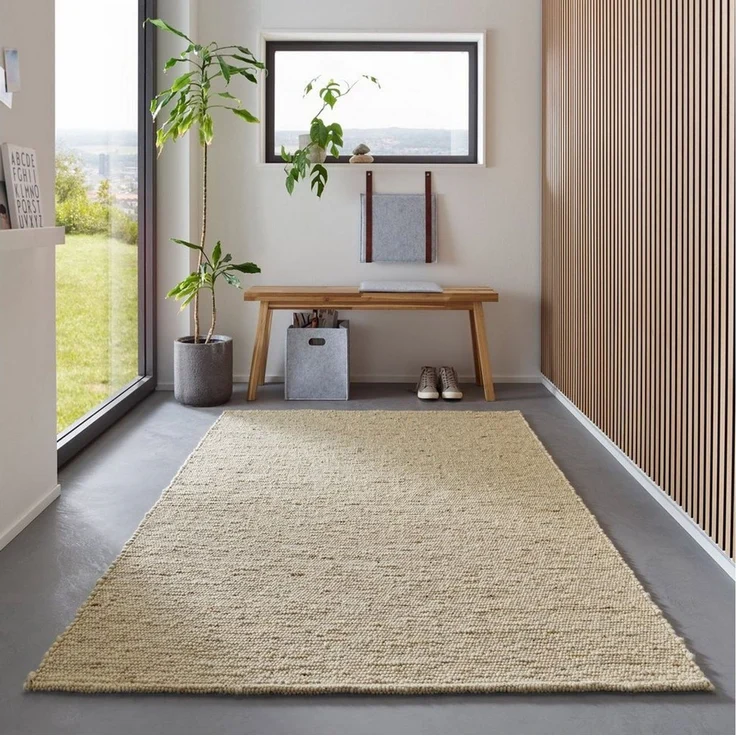 TaCa Home Wollteppich Hand-Webteppich, rechteckig, Höhe: 13 mm, Hand-Web gewalkt Wohnzimmer Schlafzimmer 090x160 cm – Bild 5