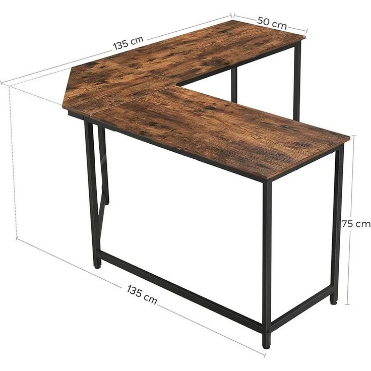 VENDOMNIA Eckschreibtisch L Form - industrial Design, aus Metall (135x50 cm, Schwarz Braun, Computertisch Bürotisch Arbeitstisch Büro Vintage Retro Laptop PC) – Bild 3