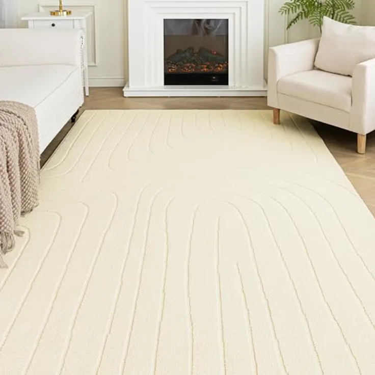 Sonive Linie Teppich Wasserabweisend rutschfest 160×230 cm Beige | Weiche Fußmatte Außen Innen für Wohnzimmer, Schlafzimmer, Kinderzimmer Waschbarer Küchenteppich