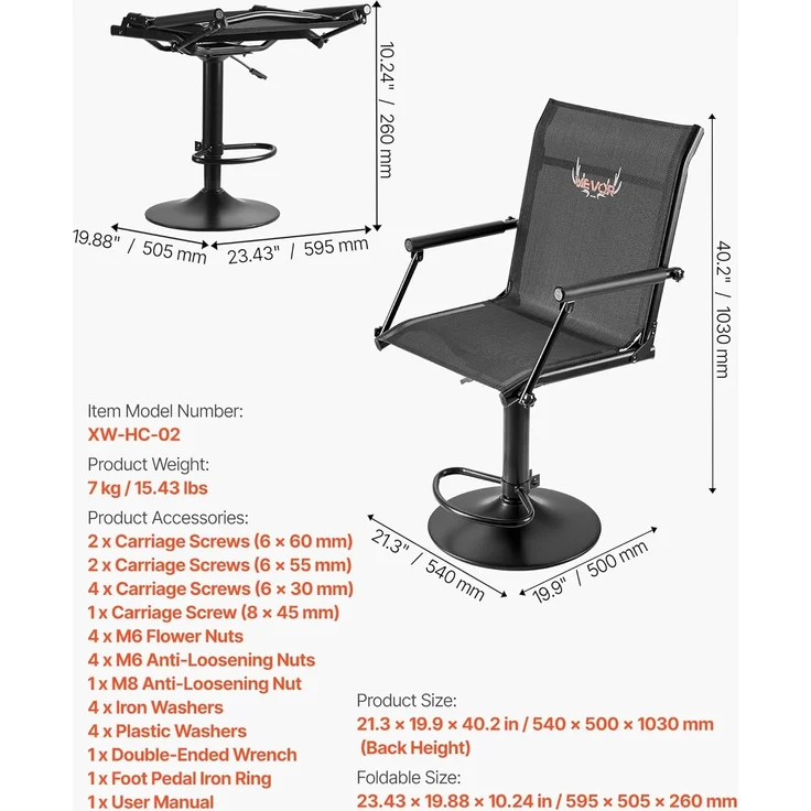 VEVOR Faltstuhl Campingstuhl Anglerstuhl mit gepolsterten Armlehnen, höhenverstellbarer Klappstuhl Gartenstuhl (136 kg belastbar) 360° geräuschlos drehbar, für Picknick Garten Outdoor Angeln – Bild 3