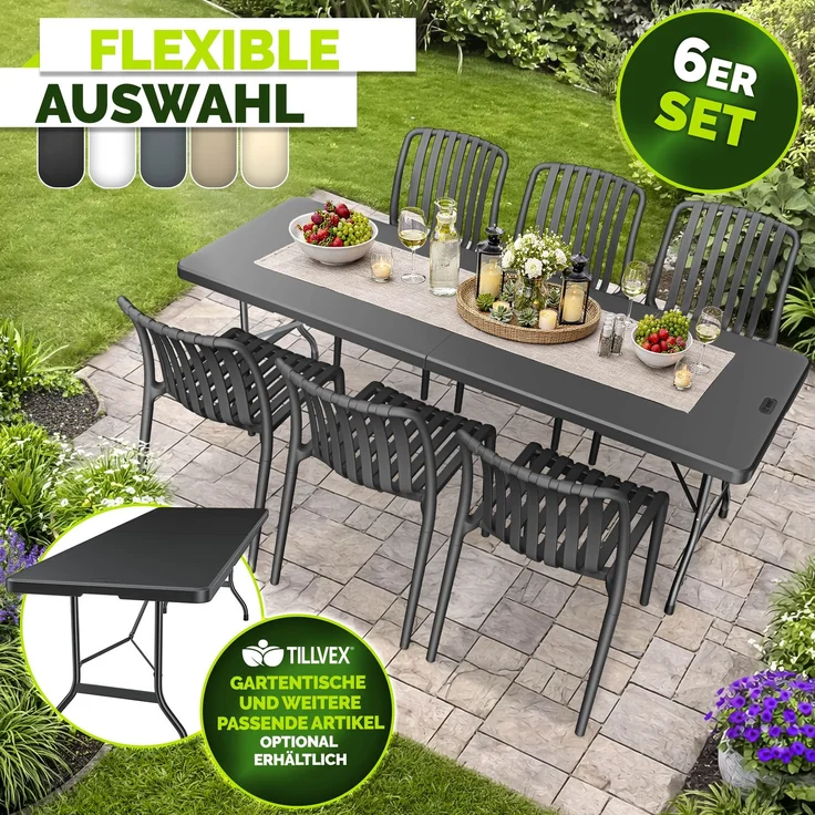 tillvex® Gartenstühle 6er Set Stapelbar Wetterfest | Outdoor Stühle bis 120kg belastbar | Gartenstühle Outdoor | Terrassenstuhl Gartenmöbel Balkon Garten Terrasse – Bild 8