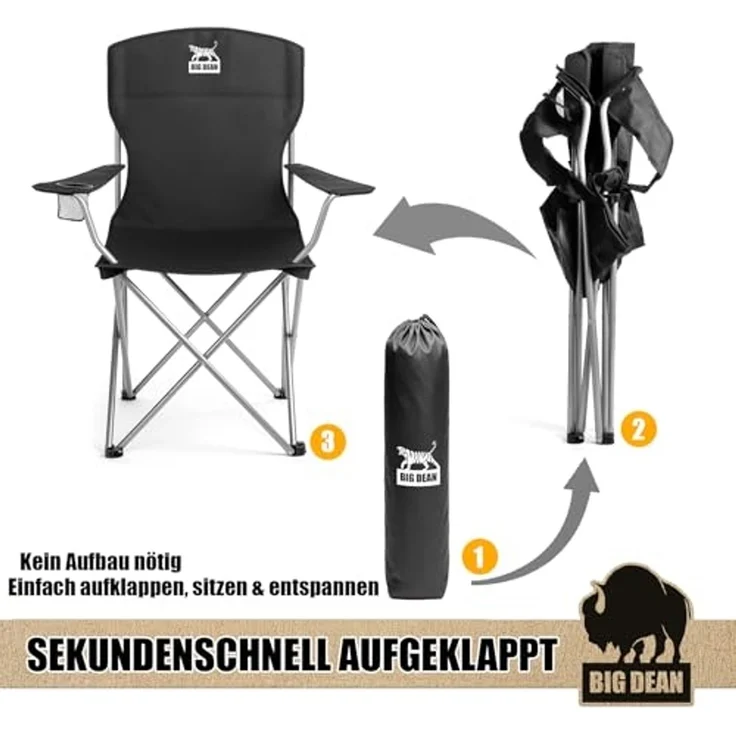 BigDean Campingstuhl 2er Set Campingstuhl extra hohe Lehne max. 150kg belastbar Faltstuhl (Set, 1 St), Verlässlich, Stabil, leicht, Schmutz & Wasser abweisen. – Bild 6