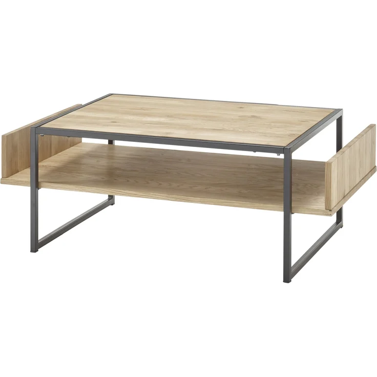 Couchtisch >Marlon< in Eiche und schwarz, Eiche und Metall - 110x40x60cm (BxHxT) – Bild 2
