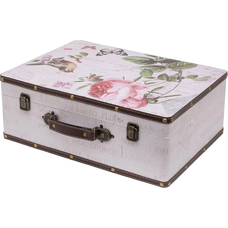 HMF Aufbewahrungsbox Handgefertigter Vintage Koffer aus Holz, Deko Koffer (1 St), Geschenkkoffer im Rosen Design, 44 x 32 x 16 cm