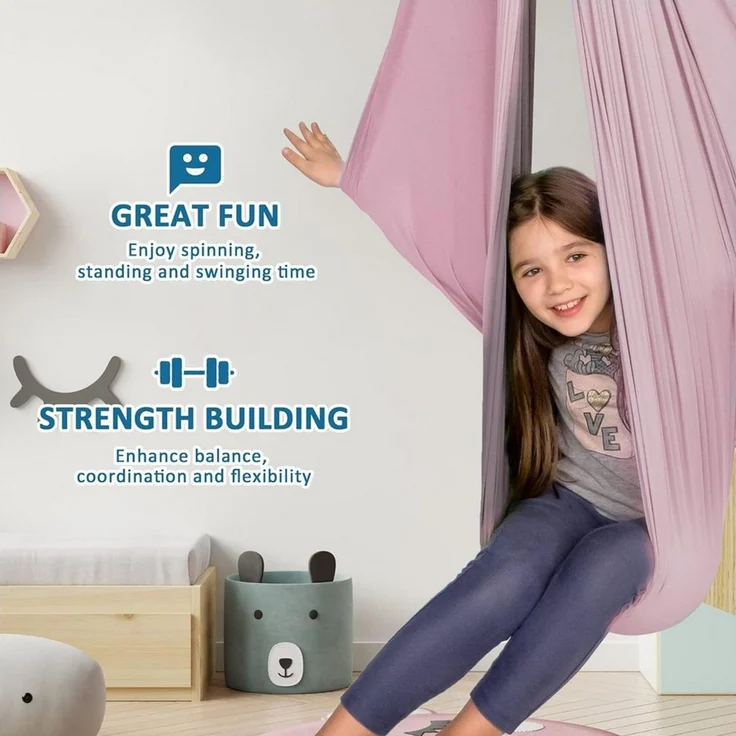 feinlux Hängematte Sensorische Schaukel für Kinder mit 360° drehbarem Aufhänger (Packung, Indoor-Therapieschaukel), für Autismus, ADHS und sensorische Verarbeitungsstörungen bei Kindern – Bild 3