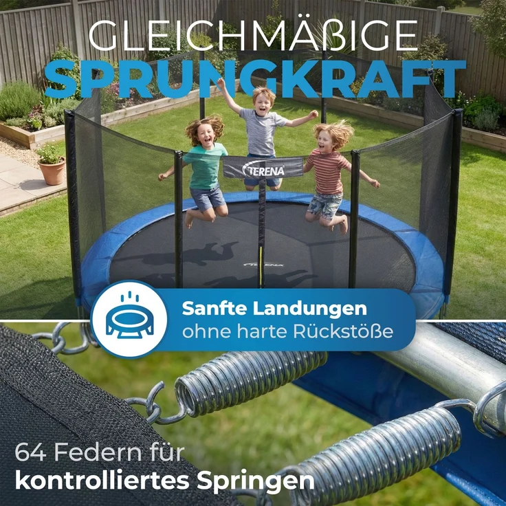 Terena® Trampolin 305 mit Sicherheitsnetz, Grau / Blau, bis 150kg – Bild 8