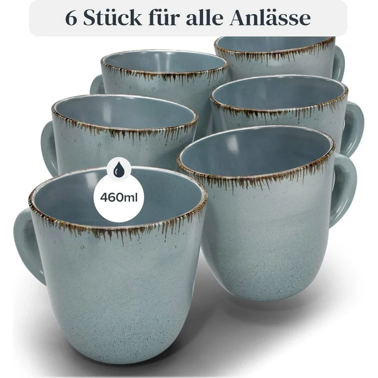 PURE LIVING INTERIOR DESIGN Geschirr-Set Rustic Becher, 6er-Set, 435 ml, Rauchblau, Steingut (6-tlg), 6 Personen, Steingut – Bild 3
