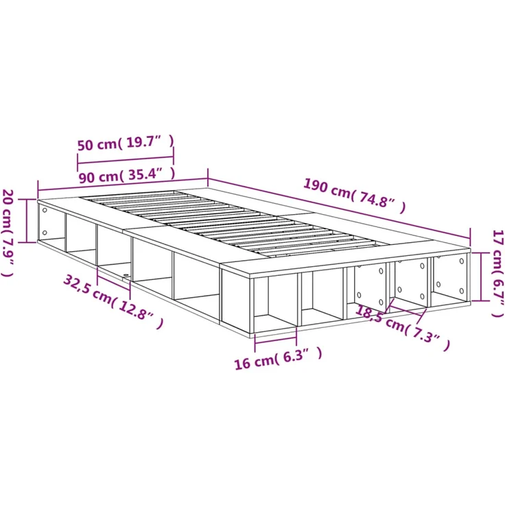 vidaXL Bettgestell Grau Sonoma 90x190 cm Holzwerkstoff 3280529 – Bild 10