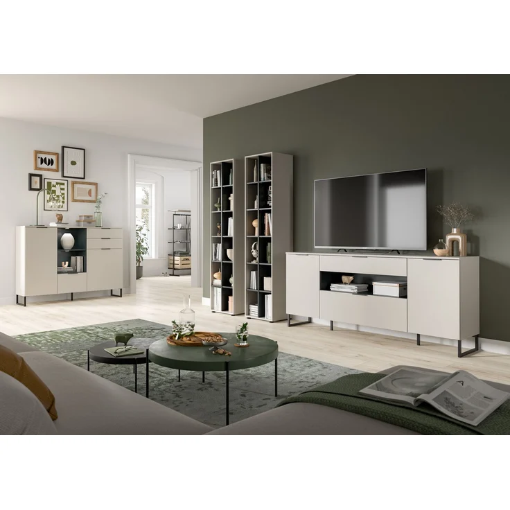 Sideboard B/H/T: 80x185x41 cm in Kaschmir Nachbildung und schwarz – Bild 5