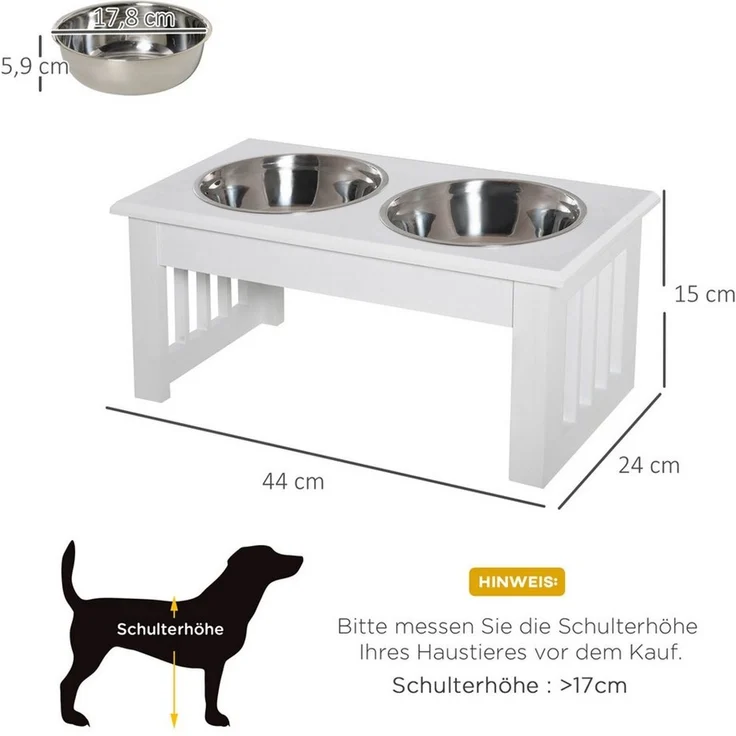 PawHut Futternapf mit 2 Schalen, 900 ml pro Napf, Edelstahl, mit Napfständer, für sehr kleine und kleine Hunde, Weiß – Bild 3