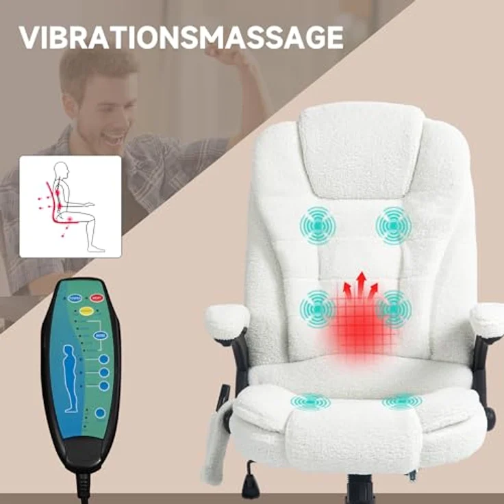 Vinsetto Schreibtischstuhl Bürostuhl mit Massagefunktion, mit Wärmefunktion, Chefsessel (Massagesessel, 1 St), für Wohnbereich, Weiß – Bild 5