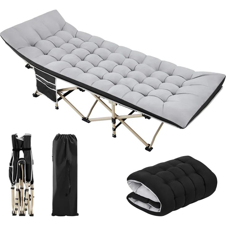 Yaheetech Feldbett mit Matratze, Tragetasche & Seitentasche, klappbar, Grau/Schwarz, 186 × 66 × 52 cm