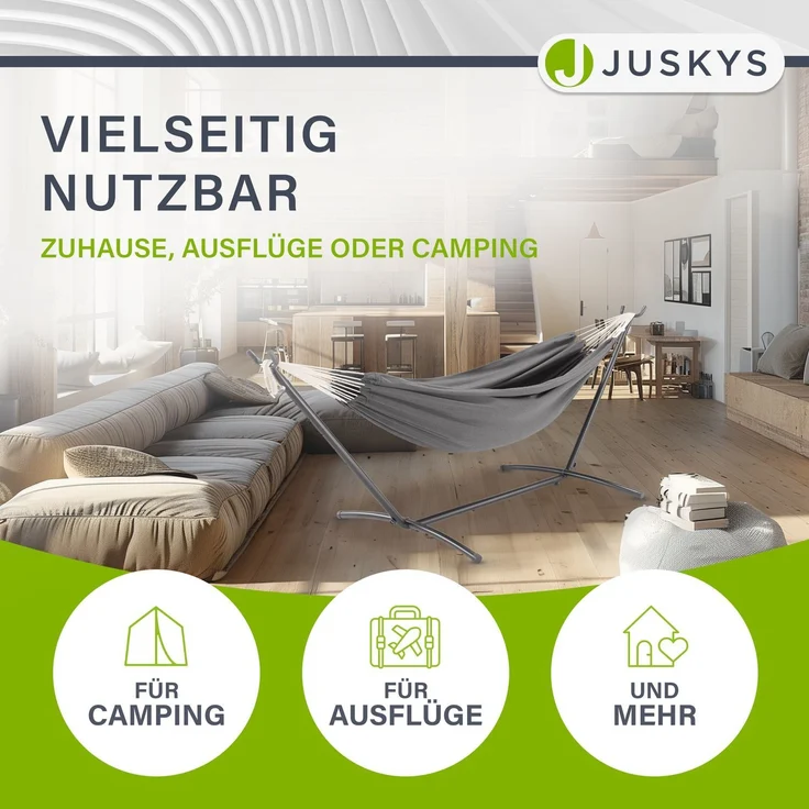 Juskys Hängematte Paya mit Gestell - Outdoor Doppelhängematte für 2 Personen - Ständer bis 200kg belastbar - Indoor doppel Hängeliege - Anthrazit – Bild 5