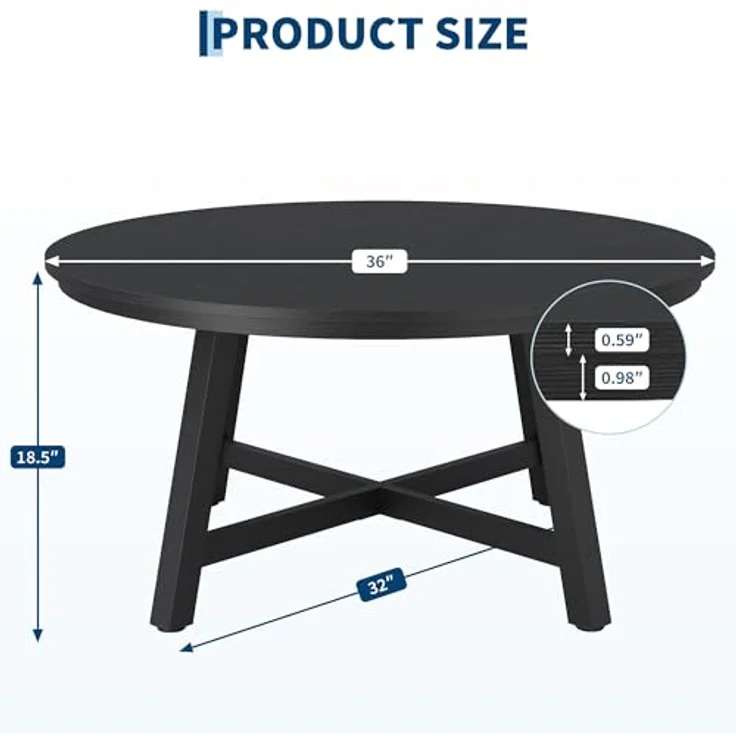 GarveeHome 91 cm Runder Kaffeetisch, Couchtisch Mit Metallbeinen, Moderner Beistelltisch Mit 4 cm Starker Tischplatte, Für Wohnzimmer, 91,4 x 91,4 x 47 cm – Bild 2