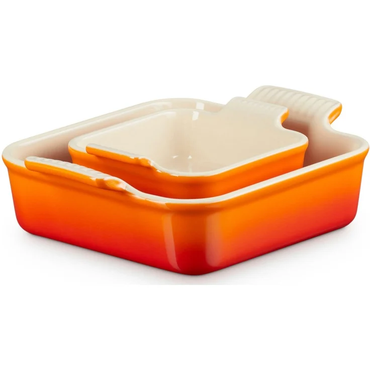 LE CREUSET Auflaufform Auflaufform Tradition quadratisch ofenrot 2tlg, Steinzeug – Bild 1