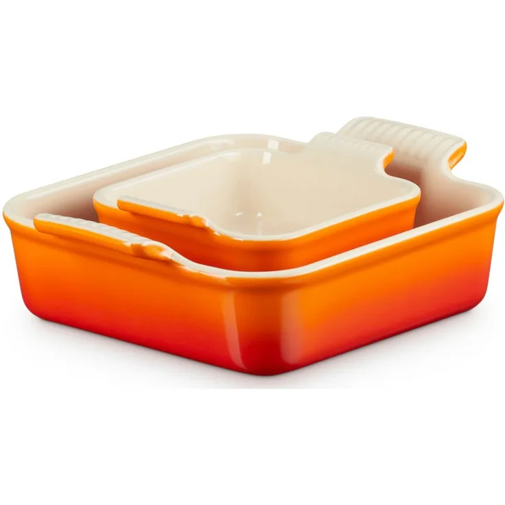 LE CREUSET Auflaufform Auflaufform Tradition quadratisch ofenrot 2tlg, Steinzeug